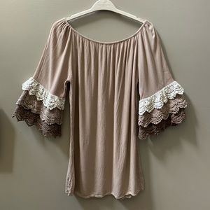 UMGEE Crochet Tiered Bell Sleeve Dress